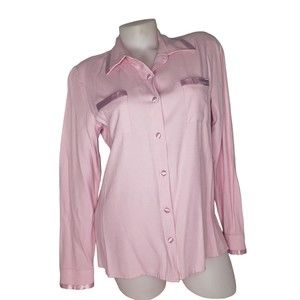 CROFT & BARROW Pink Button Down Blouse with Satin Detail Size Medium